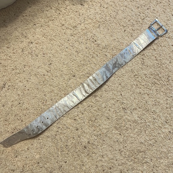 White House Black Market Snake Print REAL Leather metallic belt - Picture 1 of 6